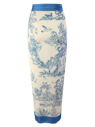 Blau 1960er Tinte Blumen Patchwork Schnüren Cover-Up