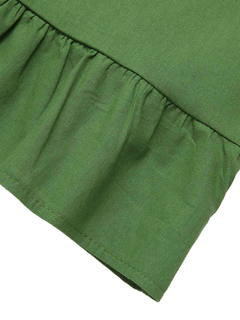 2PCS Grün 1960er Rüschensaum Top & Kurze Hose