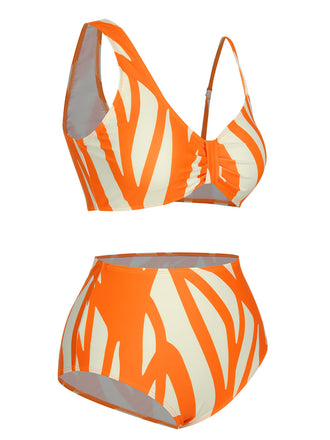 Orange 1960er Riemen Streifen Swimsuit