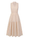 Beige 1950er Solide Stehkragen V-Ausschnitt Kleid