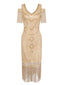 1920er Paillette Perlen Quasten Gatsby Kleid