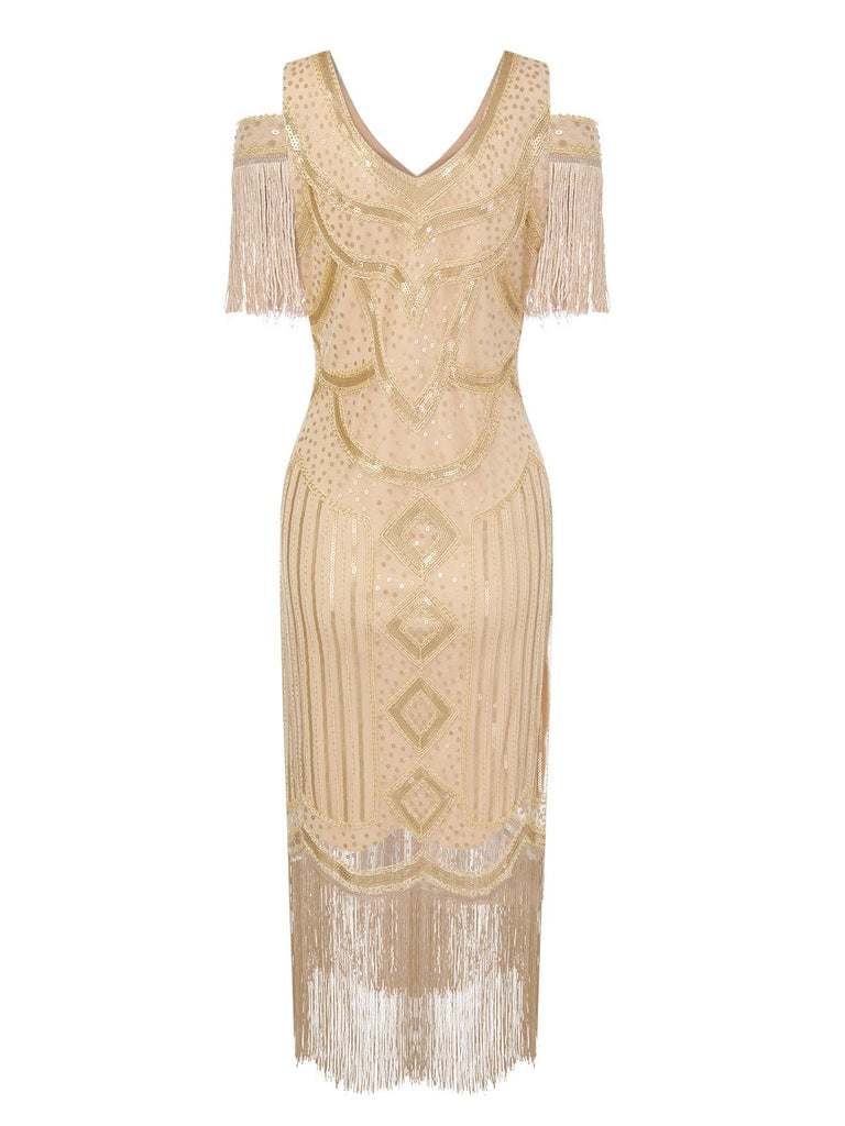 1920er Paillette Perlen Quasten Gatsby Kleid