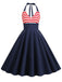 Dunkelblau 1950er Rot & Weiß Streifen Halter Kleid