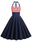 Dunkelblau 1950er Rot & Weiß Streifen Halter Kleid