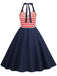 Dunkelblau 1950er Rot & Weiß Streifen Halter Kleid