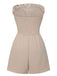 Beige 1950er Solide Gesmokter Trägerloser Romper