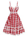 Rot 1950er Plaid Spitze Bogen Gurt Kleid