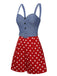 Blau 1960er Polka Dots Spaghetti Träger Romper
