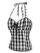 Schwarz 1950er Plaid Halter Spitze Bogen Top