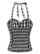 Schwarz 1950er Plaid Halter Spitze Bogen Top