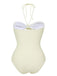 Beige 1930er 3D-Blumen Halter Einteiliger Badeanzug