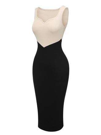 Schwarz & Weiß 1960er SweetHerz-Hals Patchwork Strickkleid