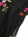 Schwarz 1970er Blumen Besticktes Masche Gurt Kleid