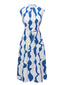 Blau & Weiß 1940er Curves Stehkragen Gürtel Kleid