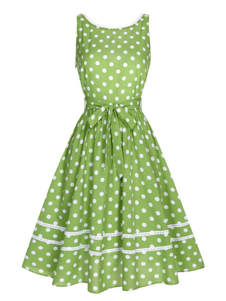Grün 1950er Polka Dots Spitze Kleid