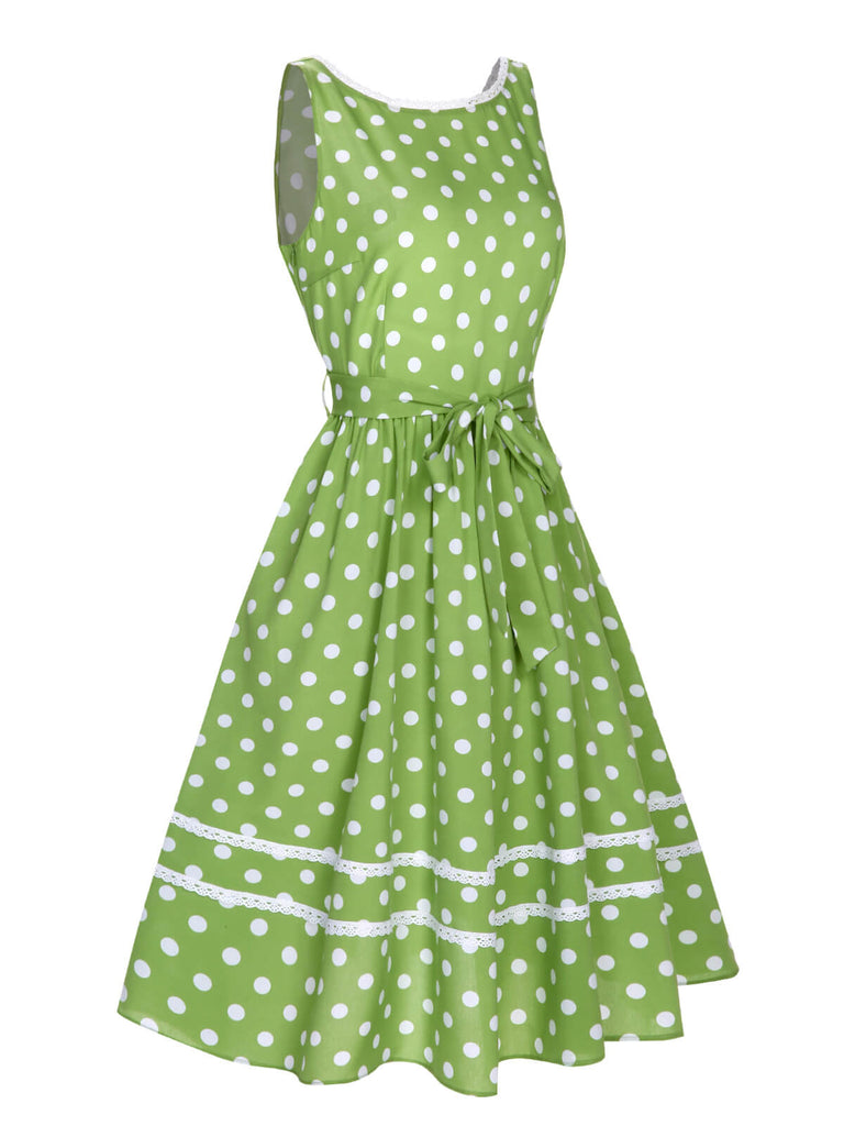 [Vorverkauf] Grün 1950er Polka Dots Spitze Kleid