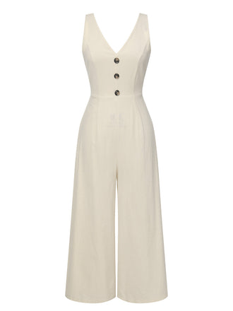 Apricot 1930er Solid Button Bogen Jumpsuit