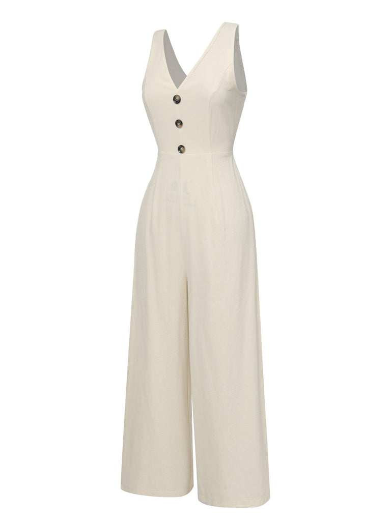 Apricot 1930er Solid Button Bogen Jumpsuit