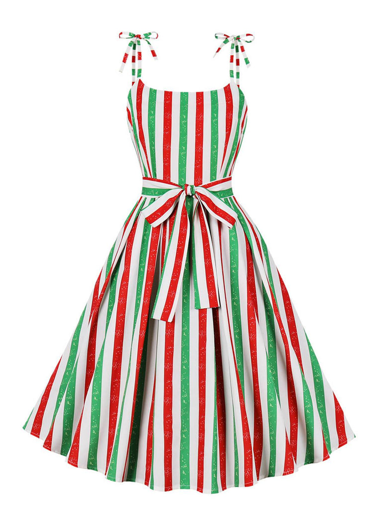 1950er Spaghetti Träger Streifen Farbe-Patchwork Kleid