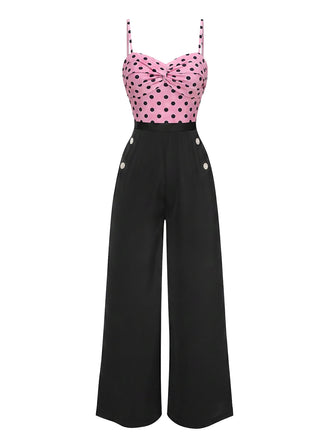 Schwarzer & Rosa 30er Jumpsuit mit Spaghettiträger und Polka-Dots