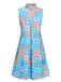 [Vorverkauf] Blau 1960er Blume Stehkragen Kleid