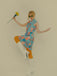 Orange & Blau 1960er Blume Stehkragen Kleid