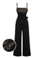 [Vorverkauf] Schwarz 1930er Tupfen Masche Spaghetti Träger Jumpsuit
