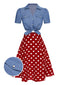 [Vorverkauf] 2PCS 1950er Solide Bluse & Polka Dots Rock