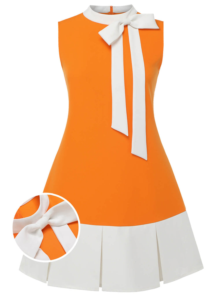 [Übergröße] Orange 1960er Bogen Patchwork Ärmelloses Kleid
