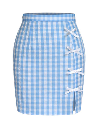 Blau 1960er Plaid BowKnot Rock