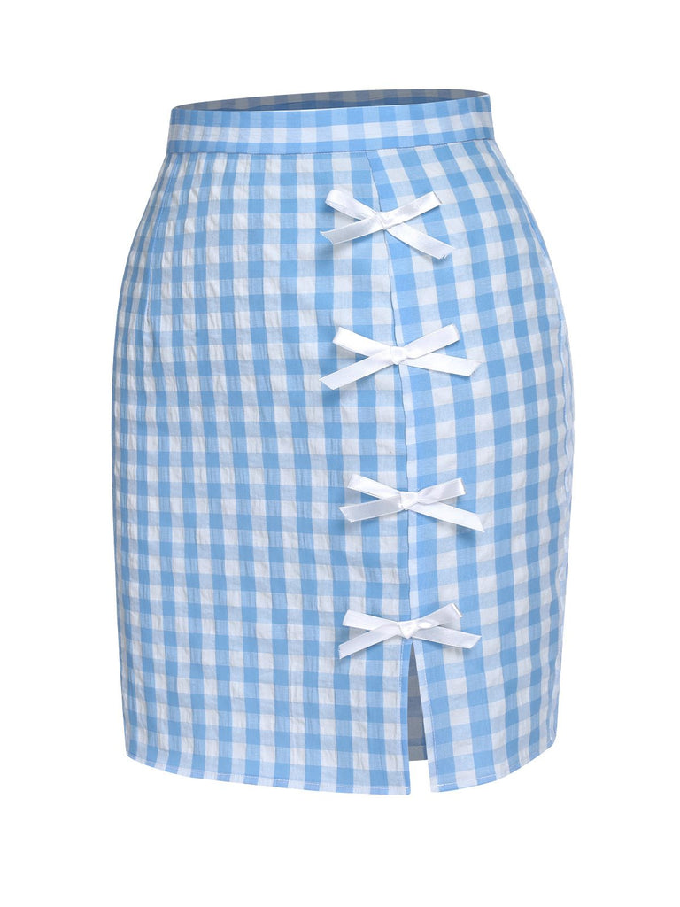Blau 1960er Plaid BowKnot Rock