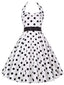 [Vorverkauf] 1950er Halter Kontrast Polka Dots Kleid mit Gürtel