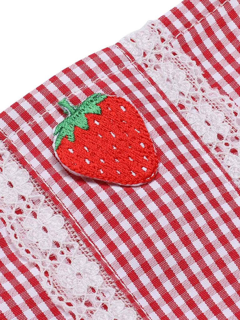 Rot 1950er Erdbeere Plaid Spaghetti Träger Romper