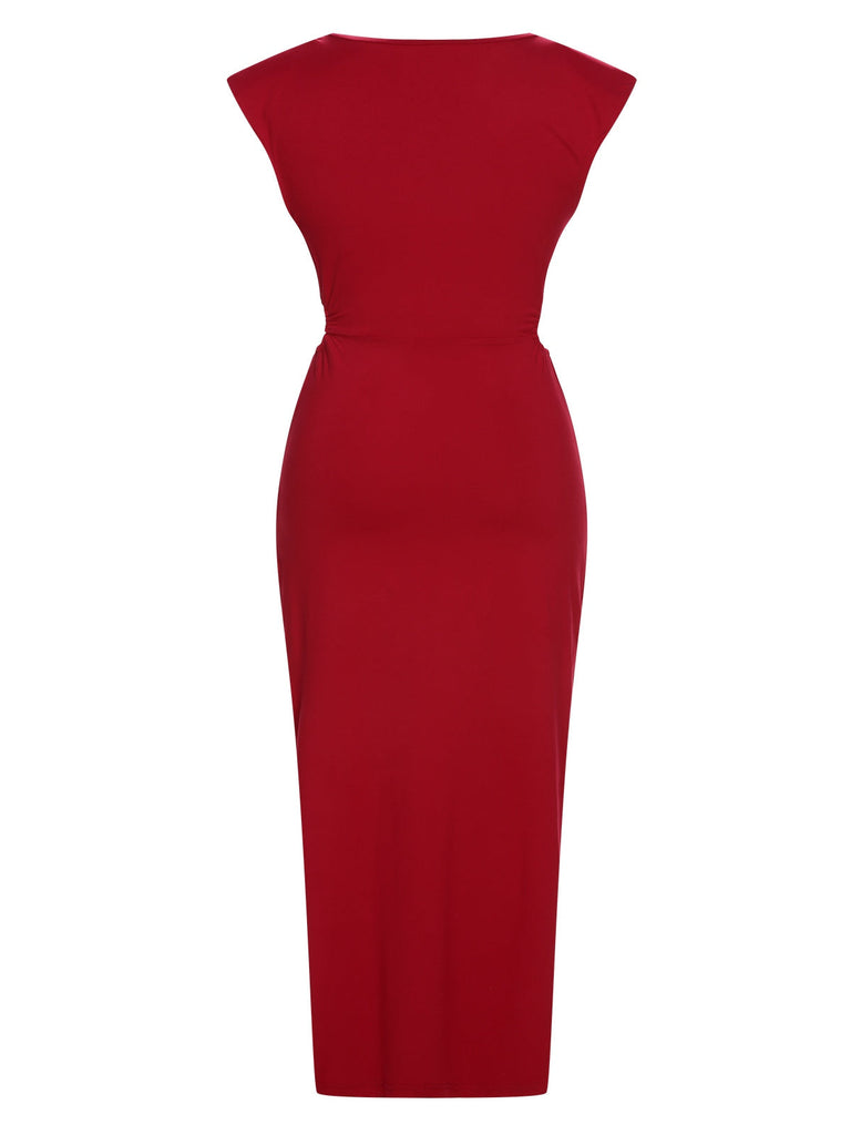 Red 1960er Solid Cutout Twist Slit Kleid