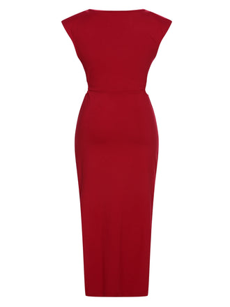 Red 1960er Solid Cutout Twist Slit Kleid