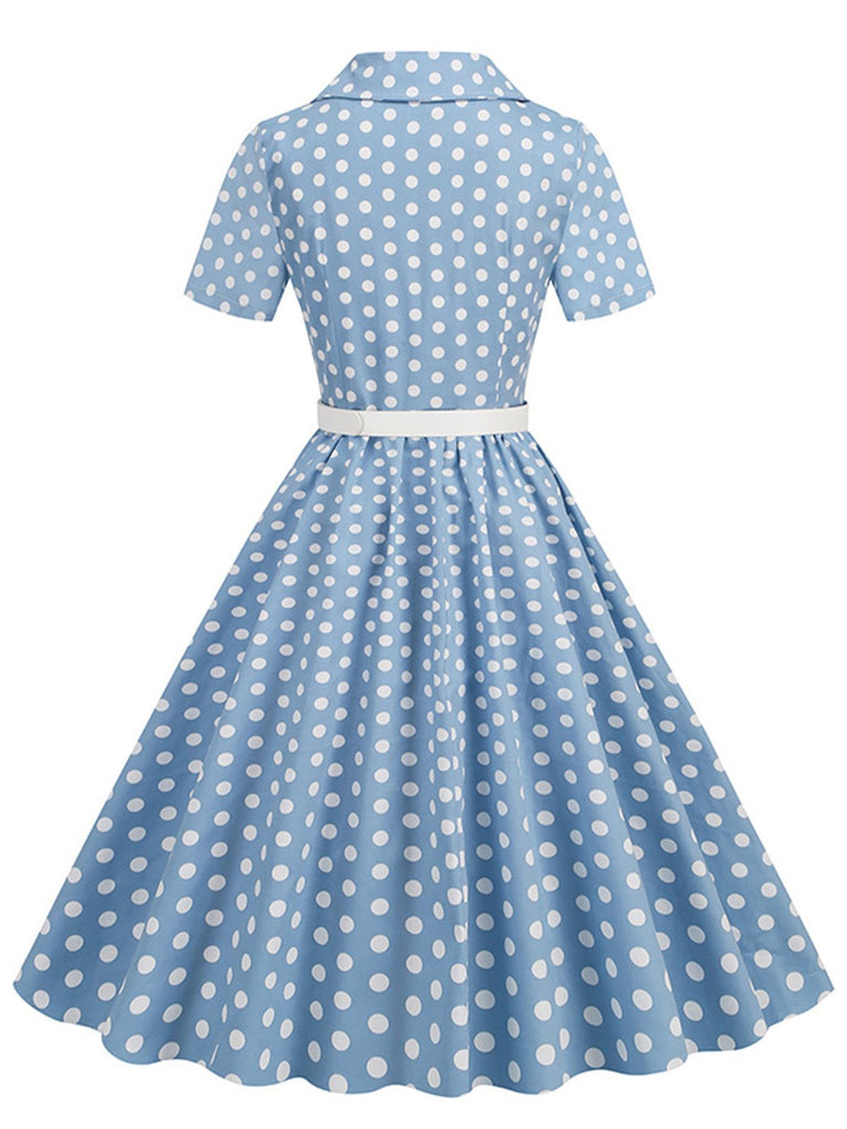 1950er Polka Dots Revers Swing Kleid mit Gürtel