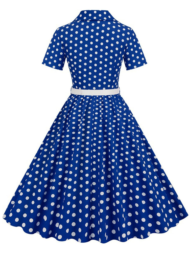 1950er Polka Dots Revers Swing Kleid mit Gürtel
