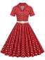 1950er Polka Dots Revers Swing Kleid mit Gürtel