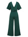 Grün 1960er V-Ausschnitt Hohe-Taille Wide-Leg Jumpsuit