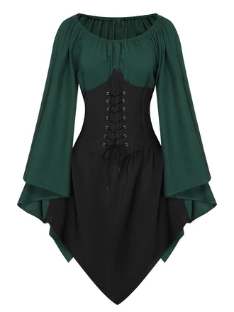1950er Halloween Hexen Vampir Fledermausärmel Patchwork Kleid