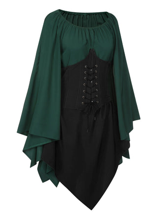 1950er Halloween Hexen Vampir Fledermausärmel Patchwork Kleid