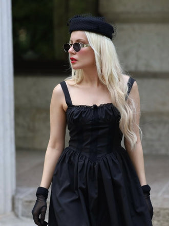 Schwarz 1950er Solide Spitze Gotisch Kleid