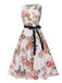 Vintage 1950er Blumen Bogen Kleid mit Gürtel