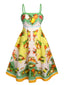 Multicolor 1940er Obstdruck Midi Kleid