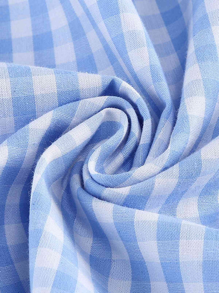 Blau 1950er Peter Pan Kragen Gingham Plaid Kleid