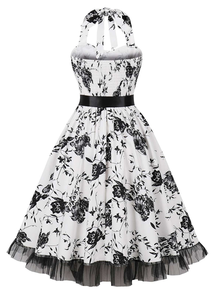 Rosa 1950er Halter Kirsche Spitzensaum Kleid