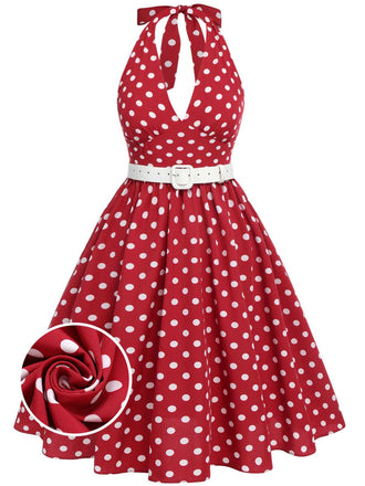 [Vorverkauf] [Übergröße] Rot 1950er Polka Dot Halter Kleid