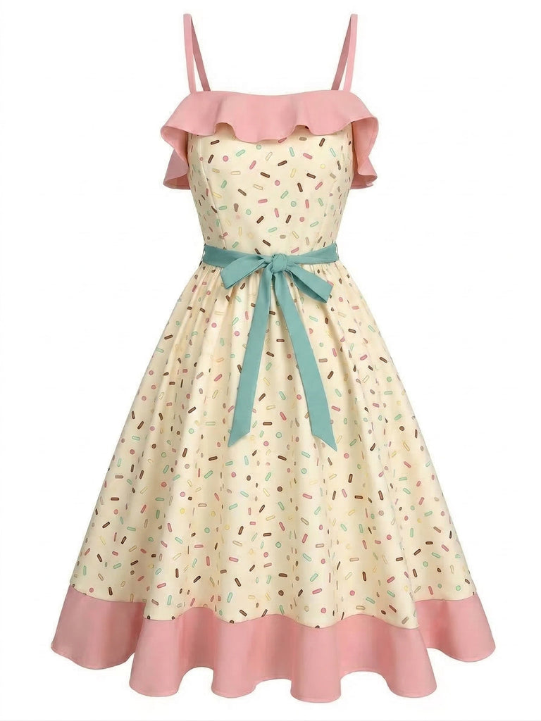 Rot 1950er Erdbeere Rüsche Kleid mit Gürtel