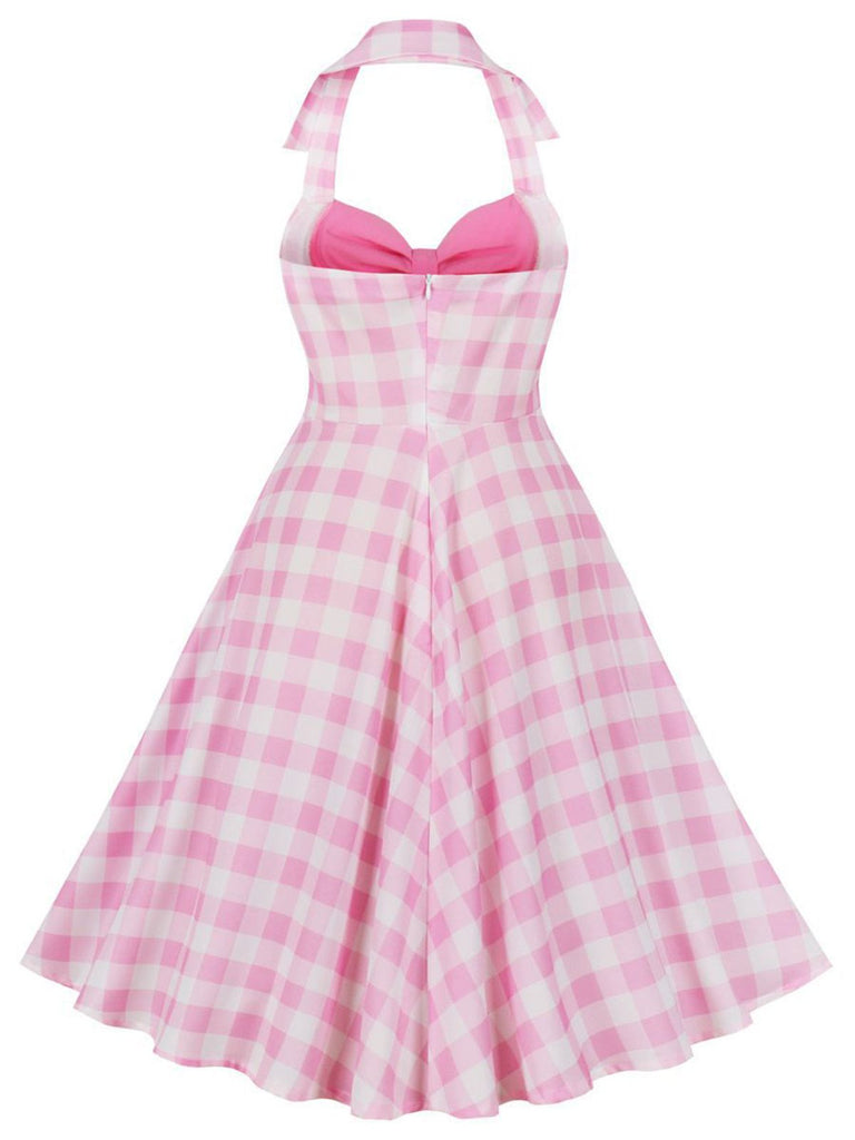 Rosa 1950er Halter Plaids Patchwork Kleid