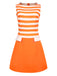 [Vorverkauf] Orange 1960er Tiefe Taille Streifen Kleid